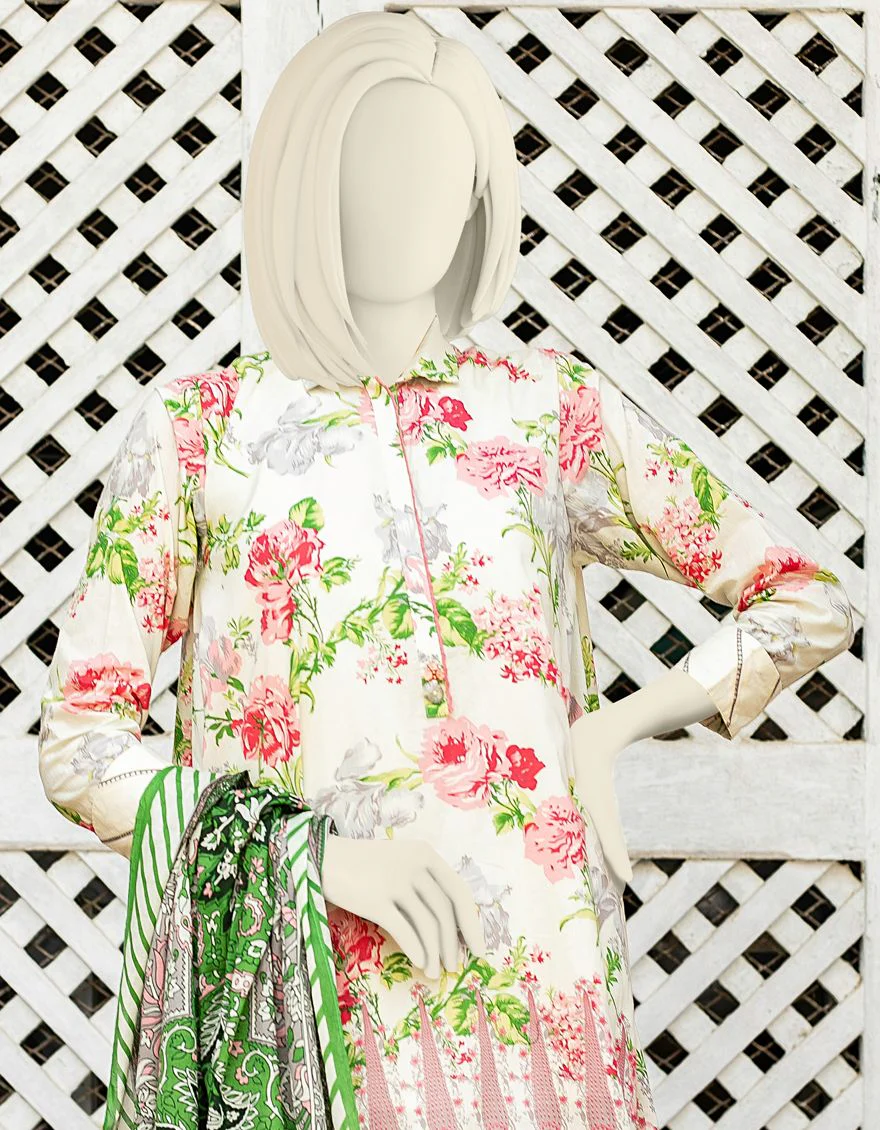 CREAM GREEN LAWN 3PC UNSTITCHED | JLAWN-S-US-21-342 LA-FORMES - Image 3
