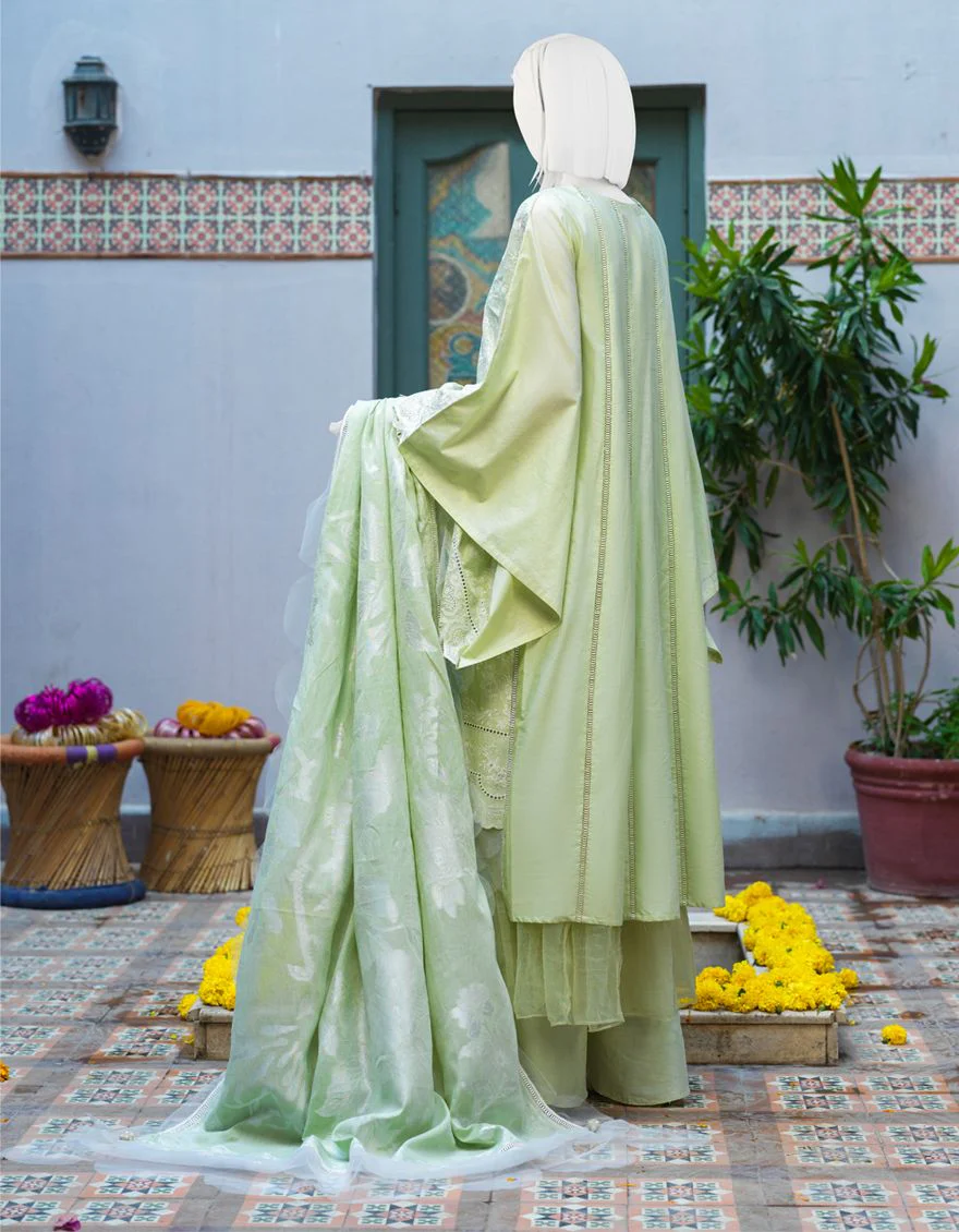 PISTACHIO GREEN LAWN 3PC UNSTITCHED | JLAWN-S-US-21-348 MERCI BEAUCOP - Image 2