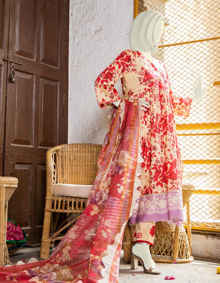 BLOOD RED LAWN 3PC UNSTITCHED | JLAWN-S-US-21-350 IRIS - Image 2