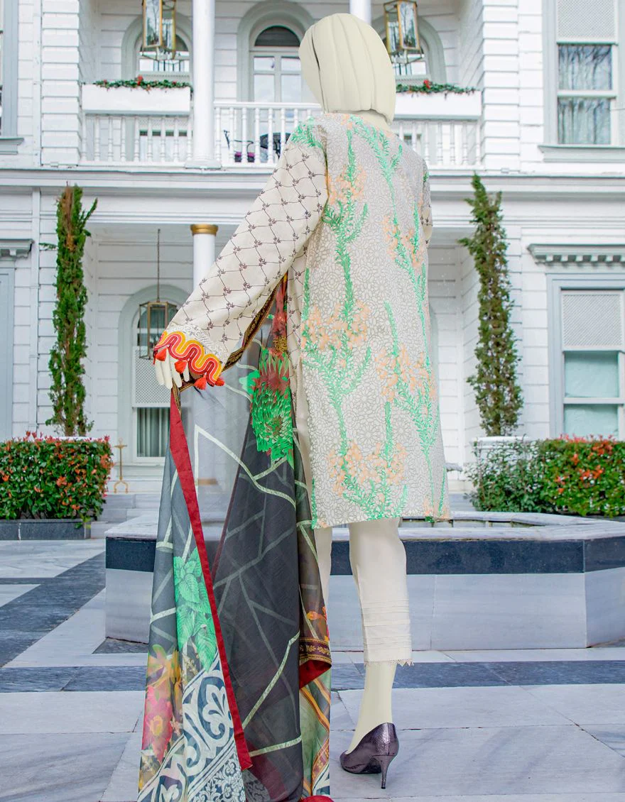 CREAM LAWN 3PC UNSTITCHED | JLAWN-S-US-21-707 BLOCK GRAIN - Image 3