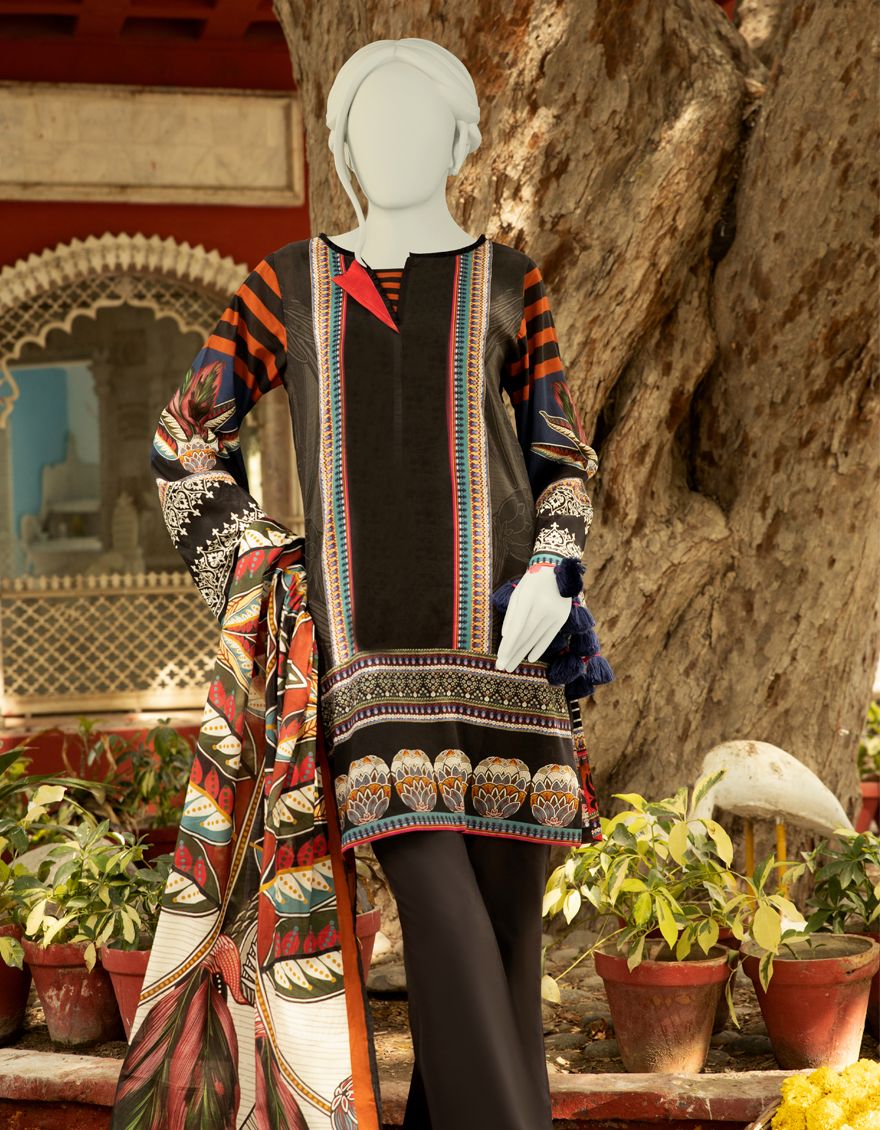 BLACK LAWN 3PC UNSTITCHED | JLAWN-S-US-21-712 RETRO FUSION - Image 2