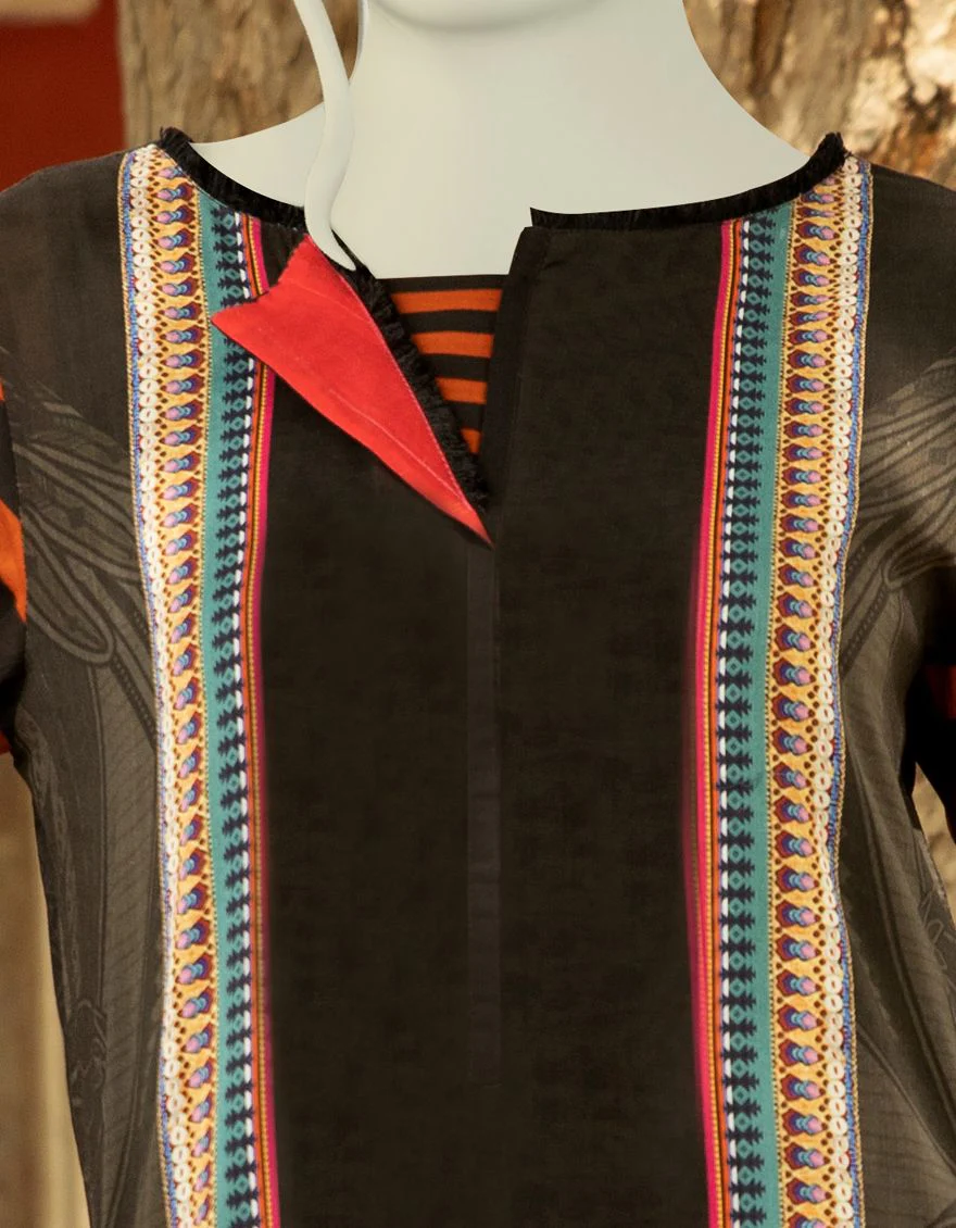 BLACK LAWN 3PC UNSTITCHED | JLAWN-S-US-21-712 RETRO FUSION - Image 3