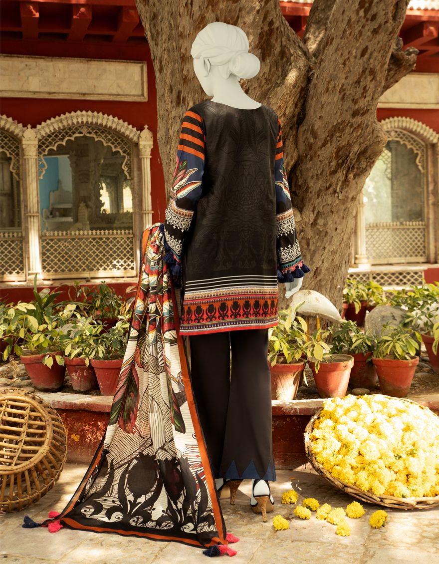 BLACK LAWN 3PC UNSTITCHED | JLAWN-S-US-21-712 RETRO FUSION - Image 4