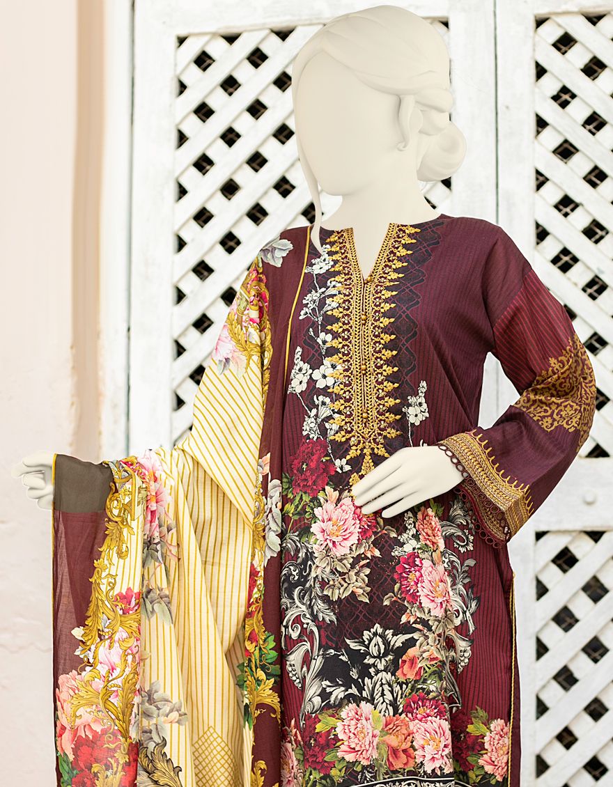 MAROON LAWN 3PC UNSTITCHED | JLAWN-S-US-21-720 GARDEN - Image 2