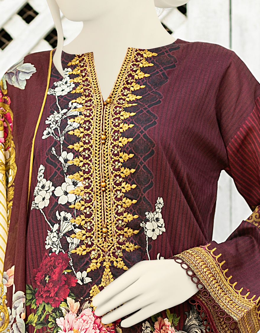 MAROON LAWN 3PC UNSTITCHED | JLAWN-S-US-21-720 GARDEN - Image 3