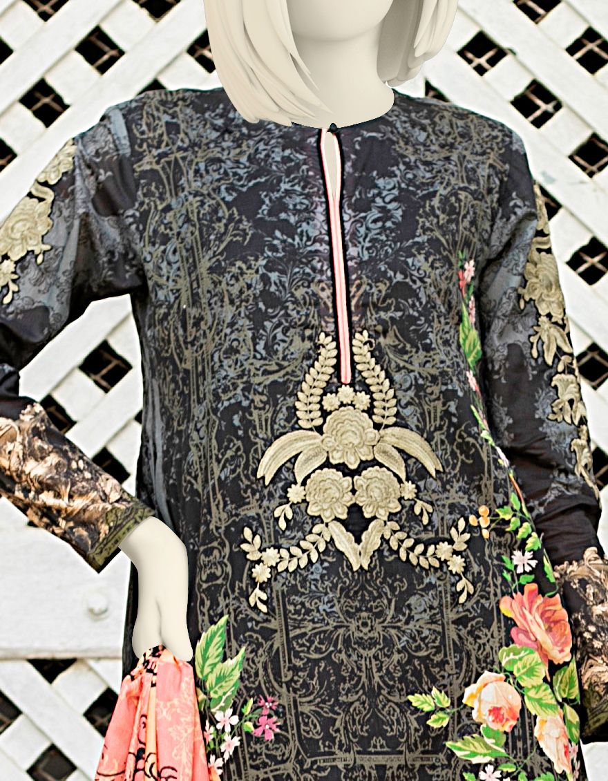 BLACK LAWN 3PC UNSTITCHED | JLAWN-S-US-21-721 ARCHES - Image 2