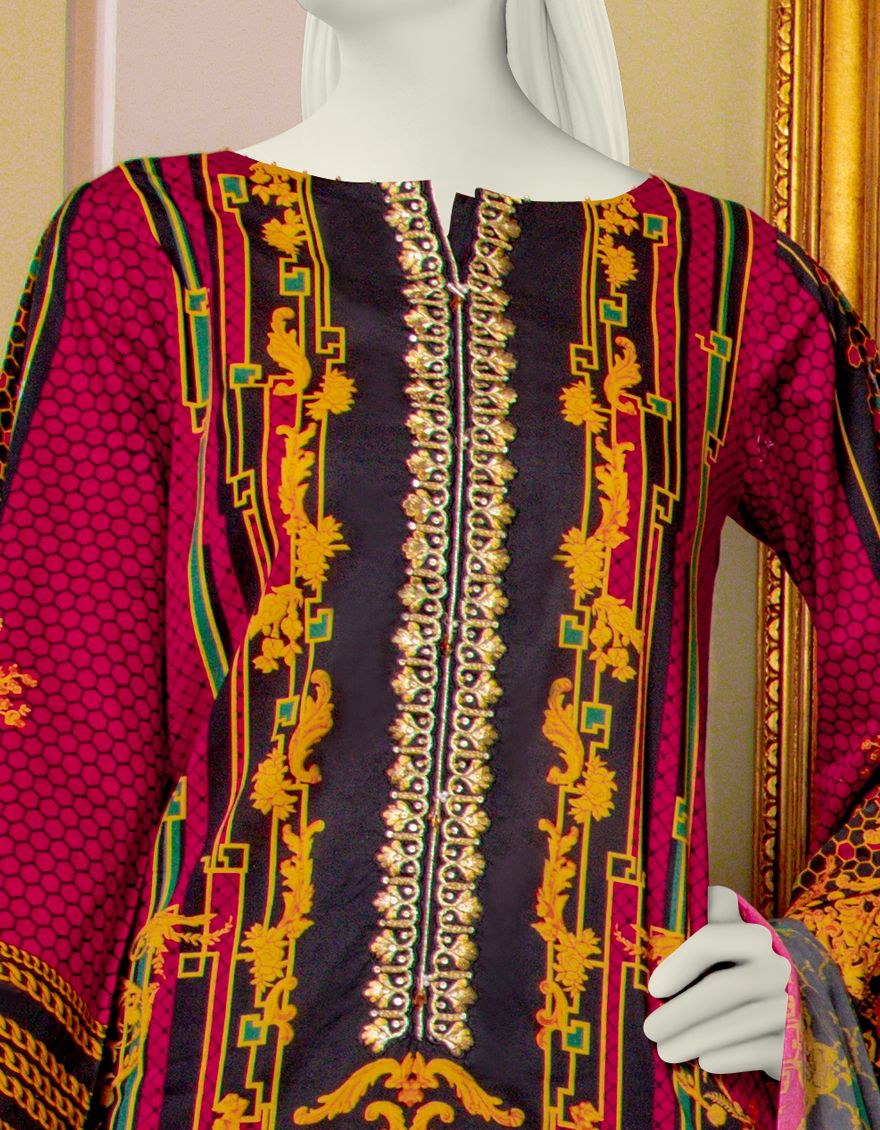 RED-BLACK LAWN 3PC UNSTITCHED | JLAWN-S-US-21-732 BAROQUE - Image 2