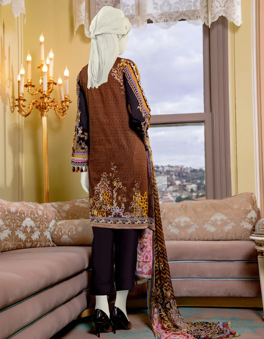 BROWN LAWN 3PC UNSTITCHED | JLAWN-S-US-21-734 STITCH - Image 3