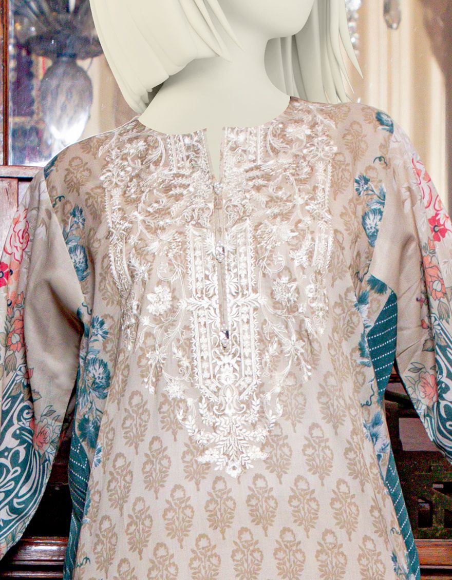 BEIGE LAWN 3PC UNSTITCHED | JLAWN-S-US-21-754 PEARL ROSE - Image 2