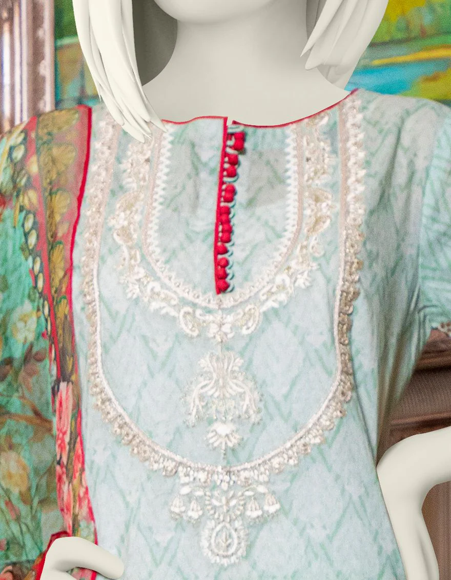 FEROZI GREEN LAWN 3PC UNSTITCHED | JLAWN-S-US-21-775 ICE BLUE - Image 2