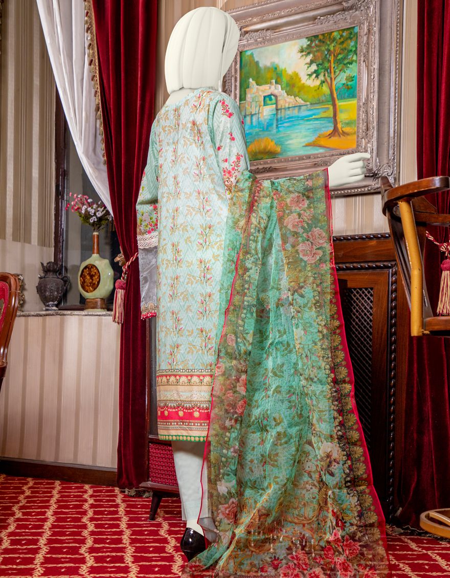 FEROZI GREEN LAWN 3PC UNSTITCHED | JLAWN-S-US-21-775 ICE BLUE - Image 3