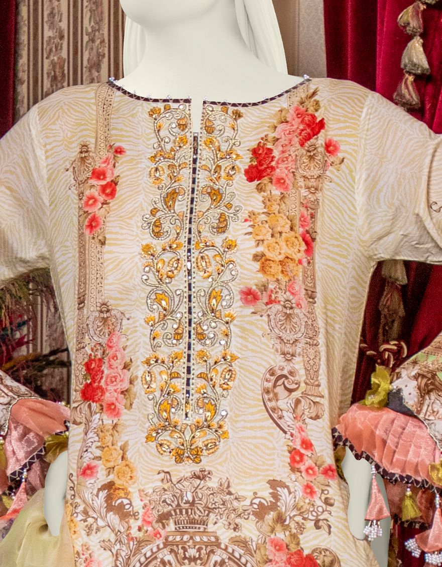 MULTICOLOR LAWN 3PC UNSTITCHED | JLAWN-S-US-21-776 GOLD BEIGE - Image 2