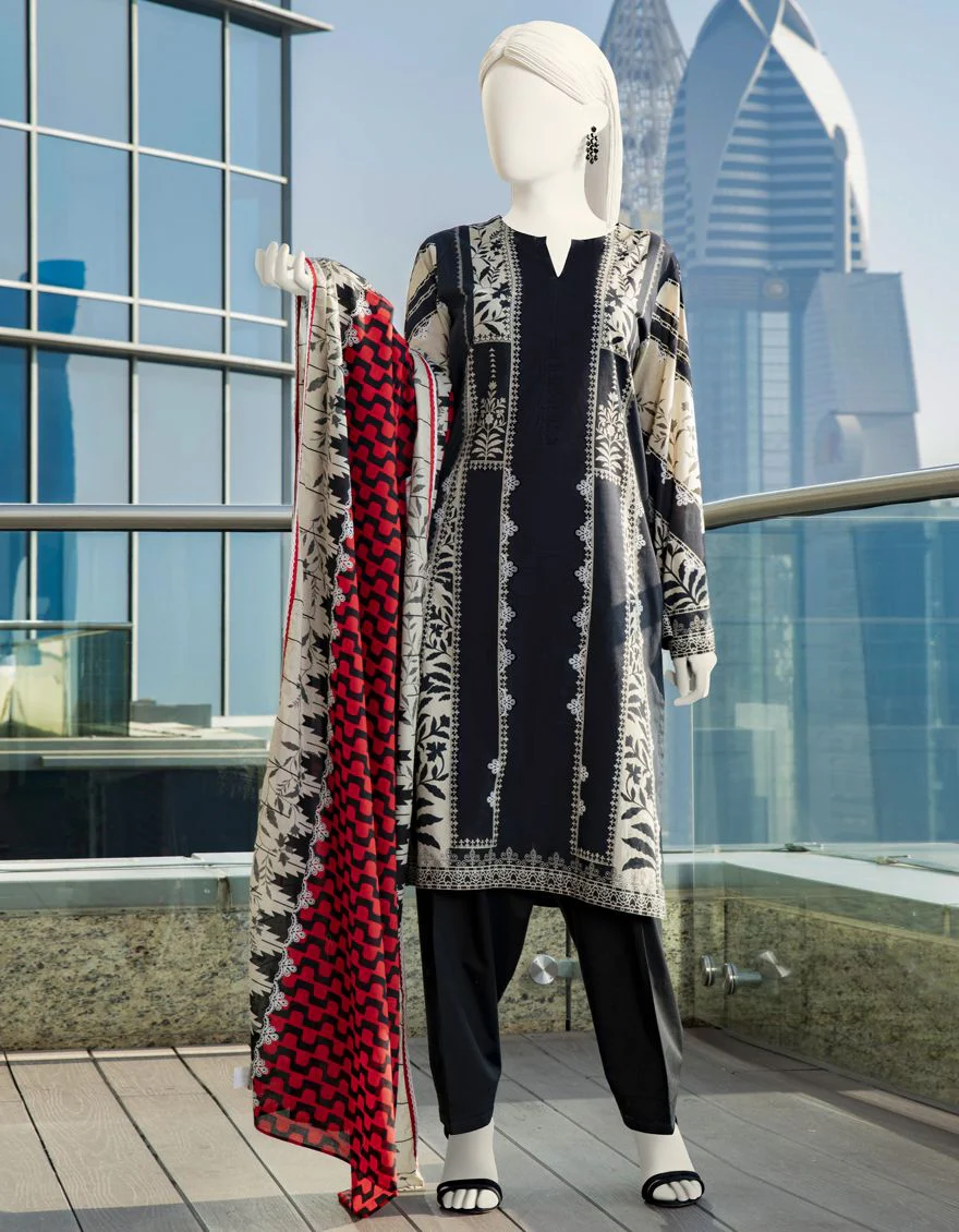BLACK LAWN 3PC STITCHED | JLAWN-S-US-22-003/S MANGOLIA - Image 4