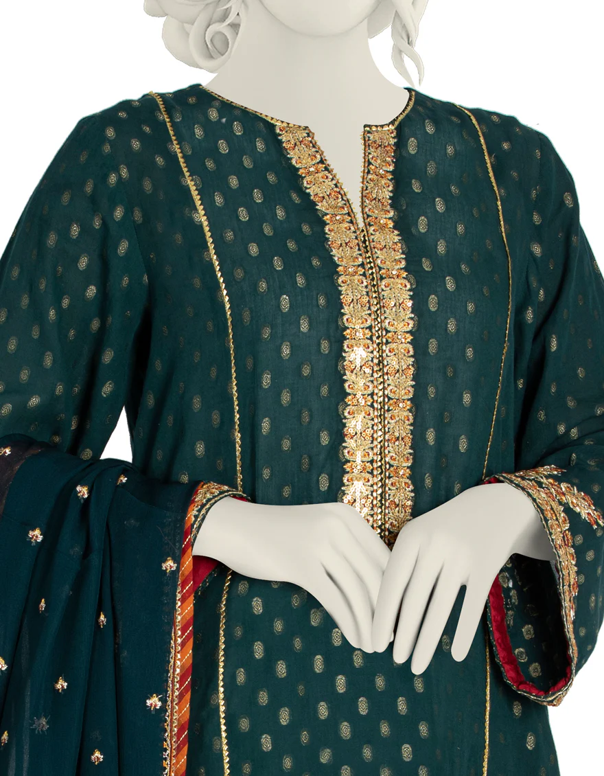 GREEN JACQUARD 3PC STITCHED | JLAWN-S-US-22-016/S TREE - Image 2