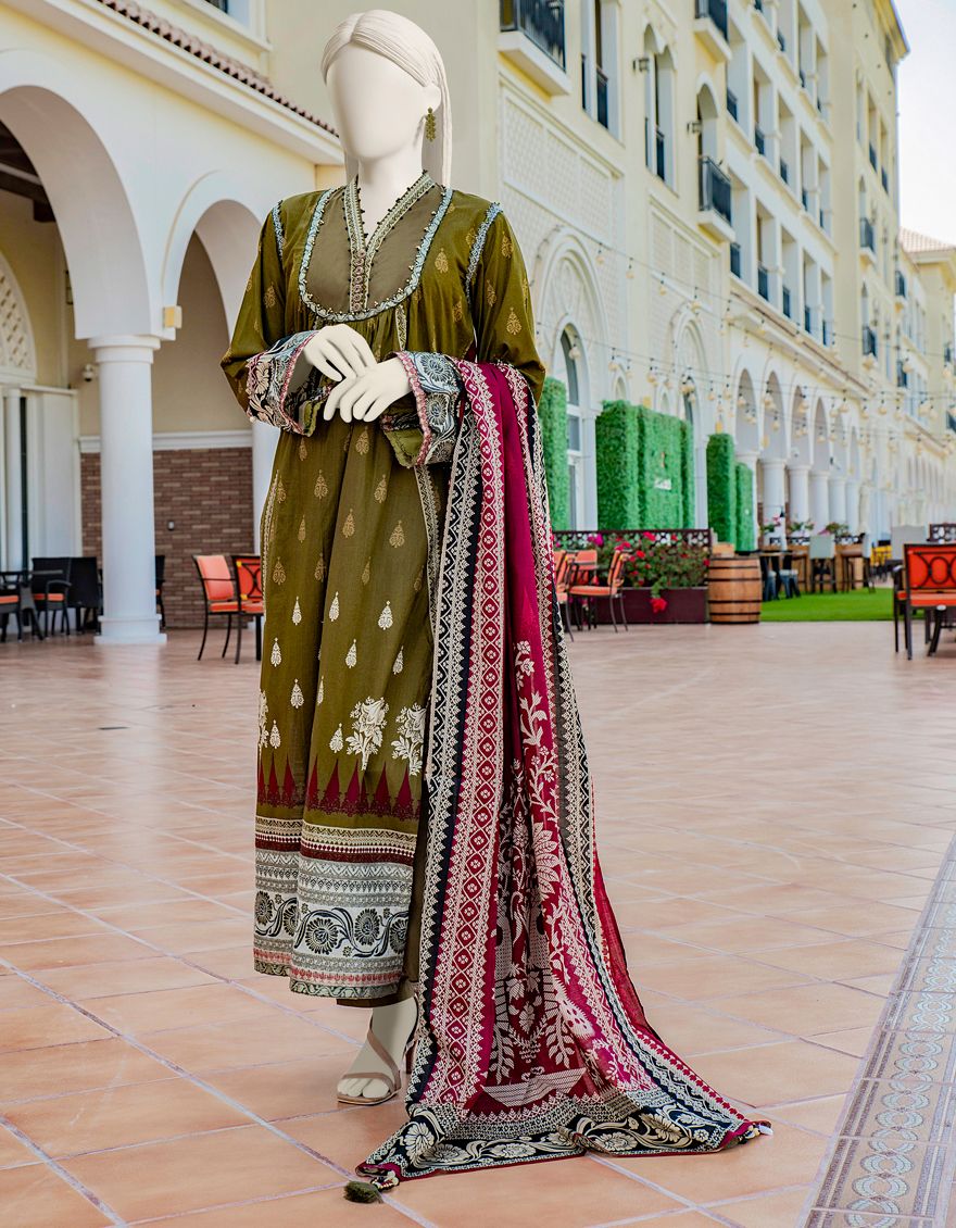 GREEN LAWN 3PC UNSTITCHED | JLAWN-S-US-22-017 BLOCK HERITAGE - Image 2