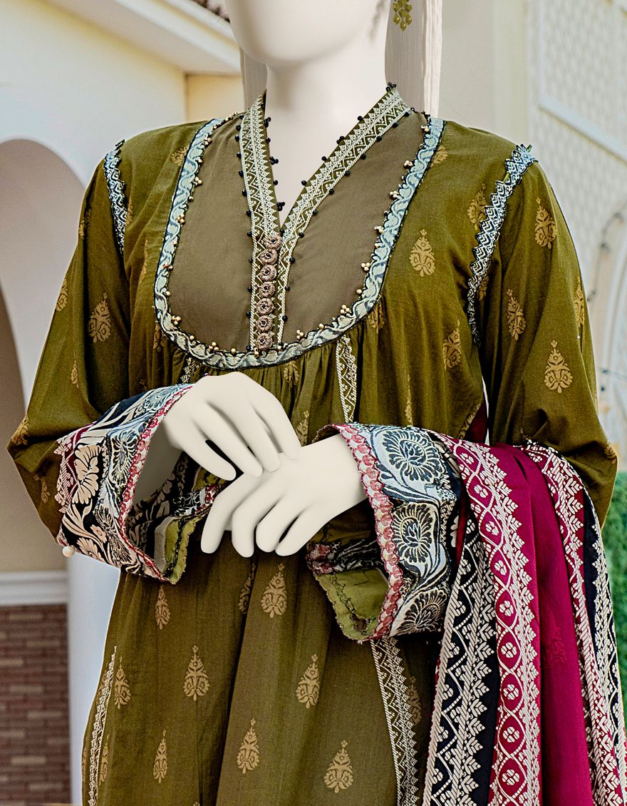 GREEN LAWN 3PC UNSTITCHED | JLAWN-S-US-22-017 BLOCK HERITAGE - Image 3
