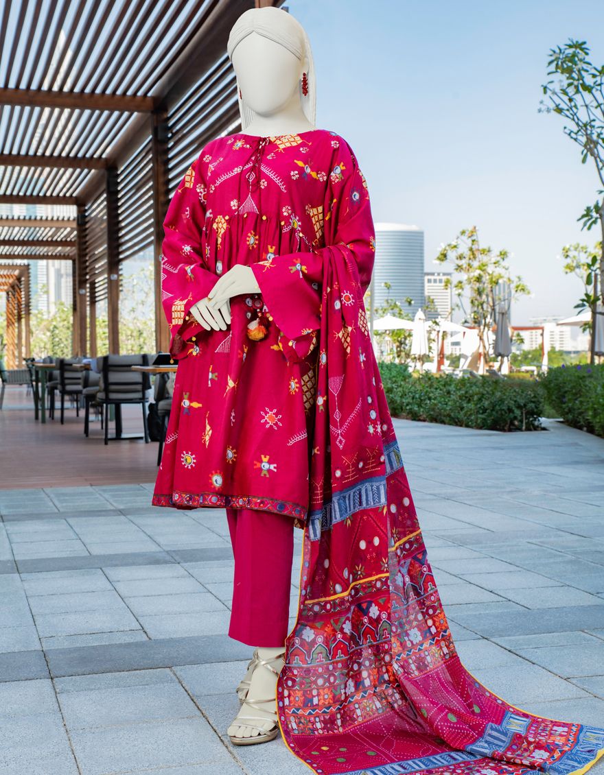 MAROON LAWN 3PC UNSTITCHED | JLAWN-S-US-22-038 LAYI