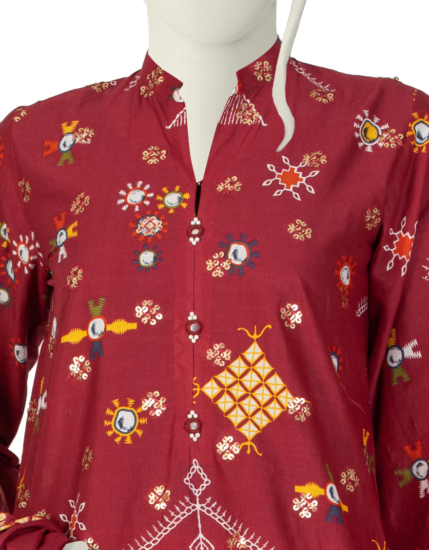 MAROON LAWN 3PC STITCHED | JLAWN-S-US-22-038/S LAYI - Image 2