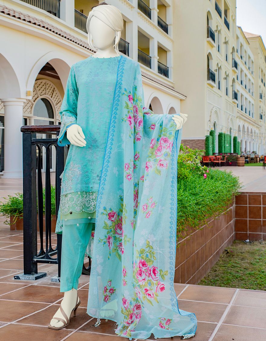 SEA GREEN LAWN 3PC UNSTITCHED | JLAWN-S-US-22-055 IMOGEN