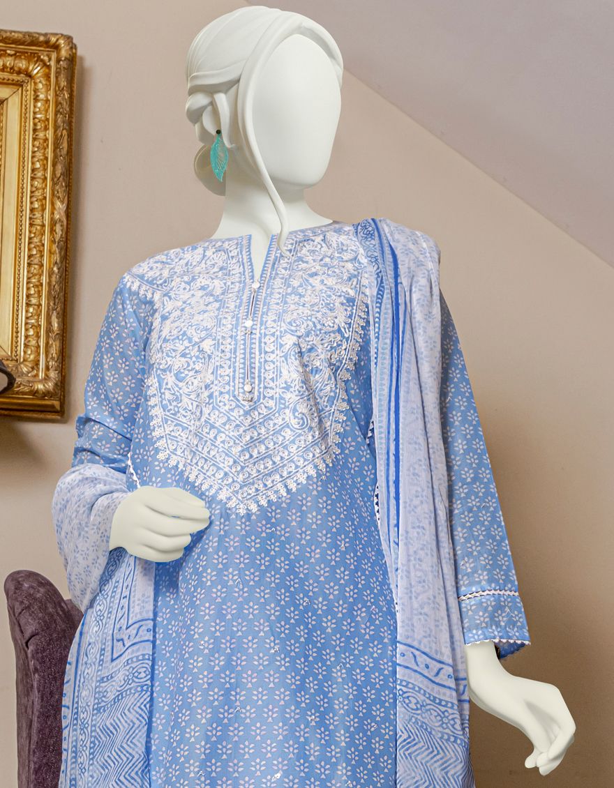 BLUE 3PC UNSTITCHED | JLAWN-S-US-22-058 BOTAN - Image 2