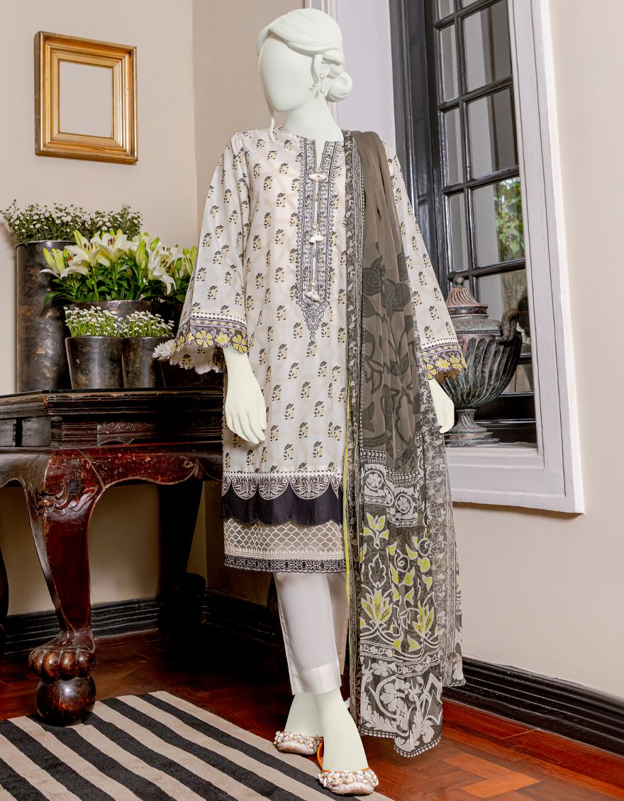 BLACK-OFF WHITE 3PC UNSTITCHED | JLAWN-S-US-22-061 TURLY ETHNIC - Image 2