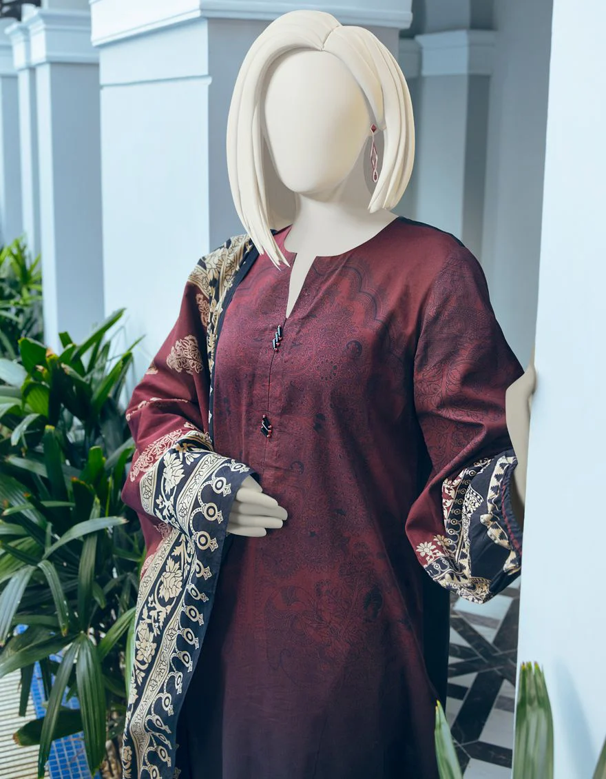 BLACK-MAROON LAWN 3PC UNSTITCHED | JLAWN-S-US-22-089 MADDER - Image 2