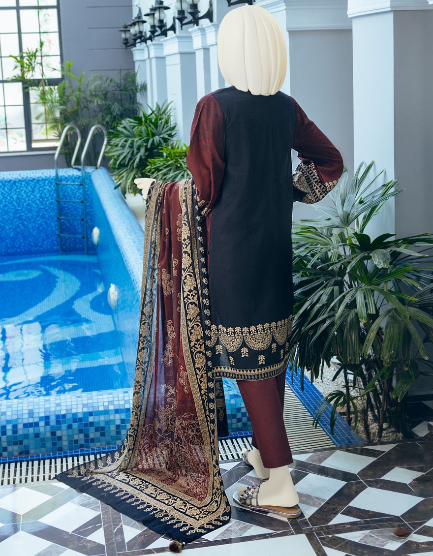 BLACK-MAROON LAWN 3PC UNSTITCHED | JLAWN-S-US-22-089 MADDER - Image 3
