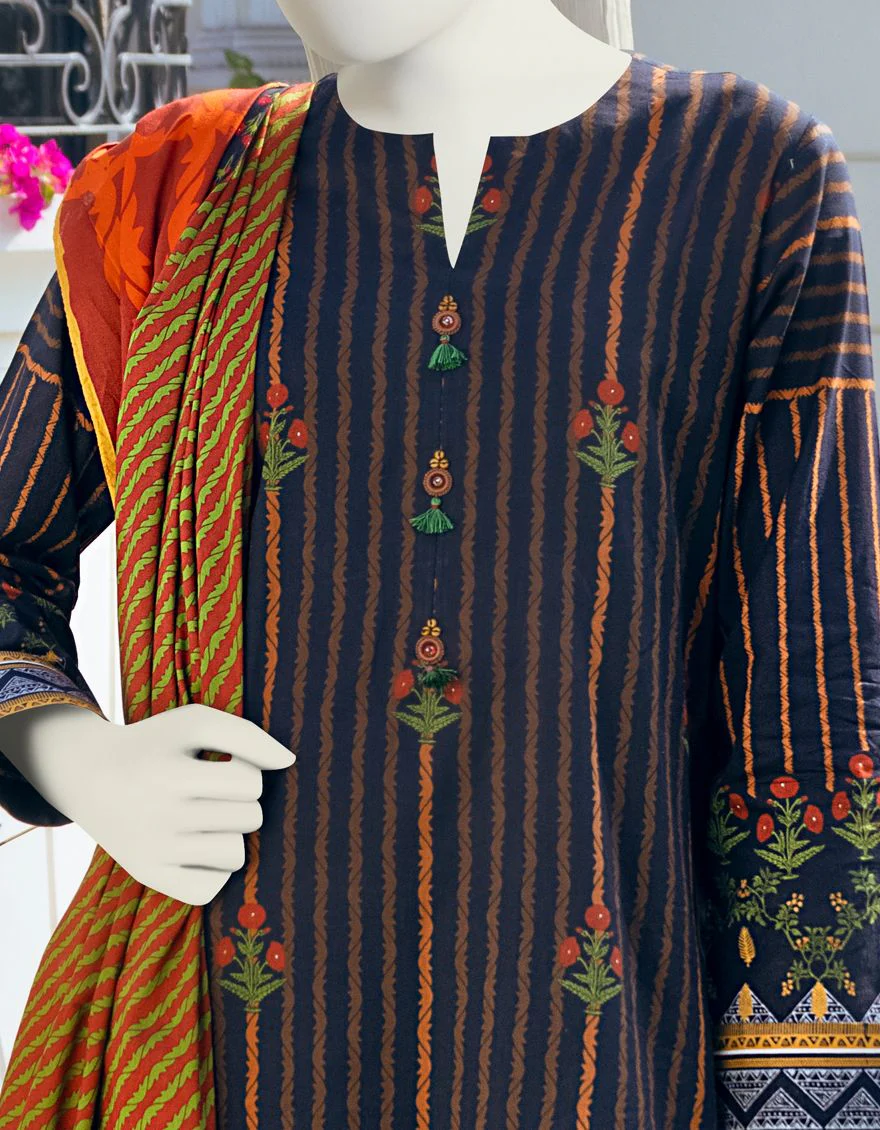BLACK-ORANGE LAWN 3PC UNSTITCHED | JLAWN-S-US-22-090 EBONY - Image 4