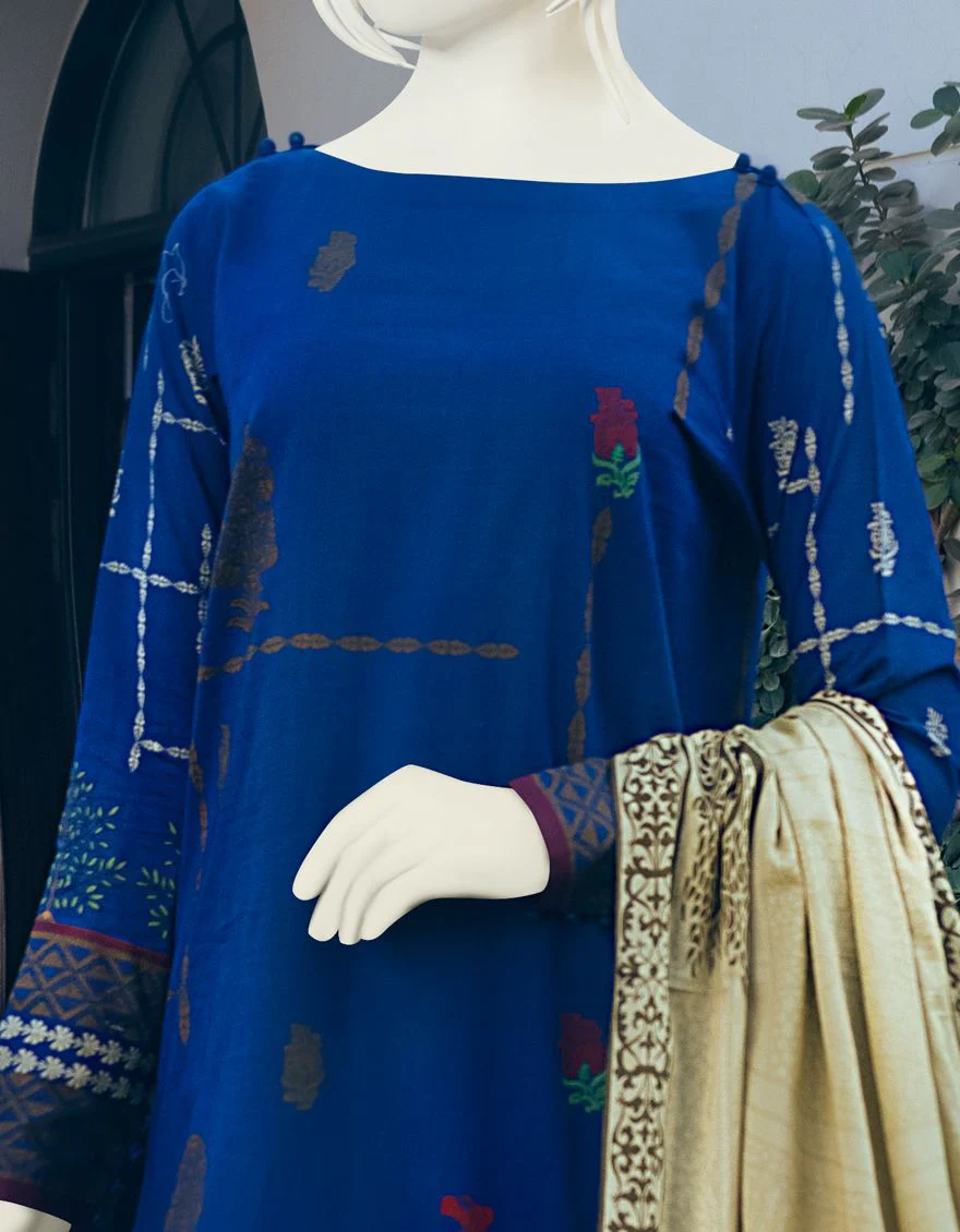 BLUE-BEIGE LAWN 3PC UNSTITCHED | JLAWN-S-US-22-091 AZURA - Image 4