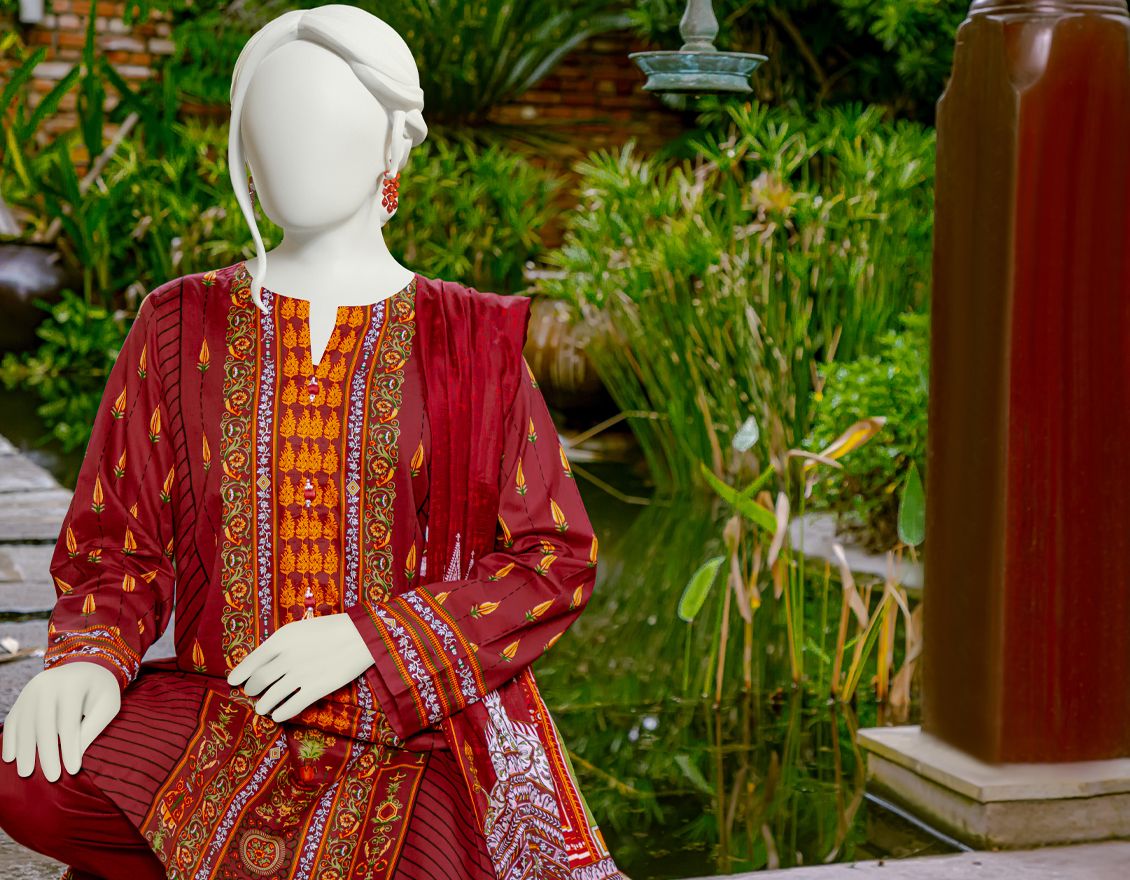 MAROON LAWN 3PC UNSTITCHED | JLAWN-S-US-22-093 QALB - Image 2