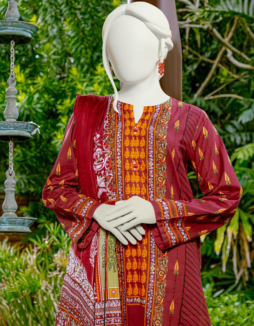MAROON LAWN 3PC UNSTITCHED | JLAWN-S-US-22-093 QALB - Image 3