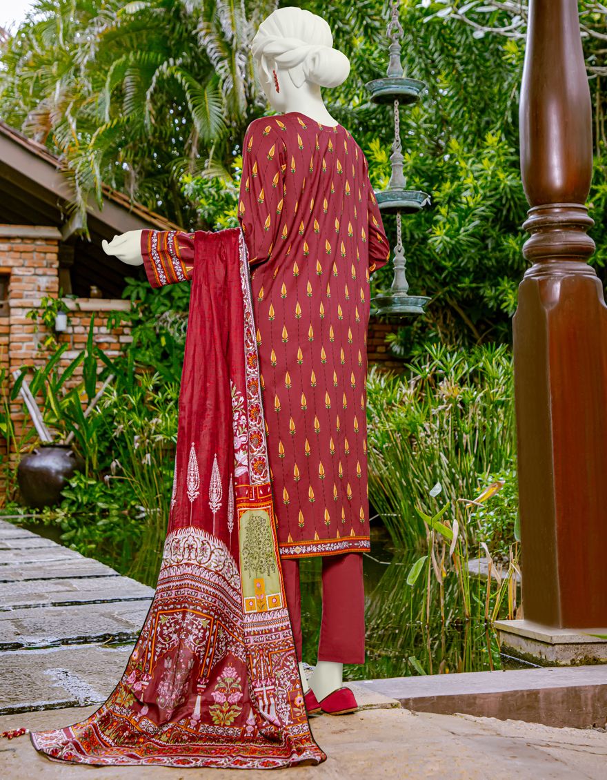 MAROON LAWN 3PC UNSTITCHED | JLAWN-S-US-22-093 QALB - Image 4