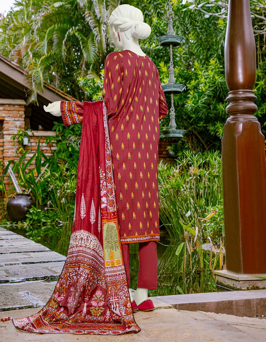 MAROON LAWN 3PC UNSTITCHED | JLAWN-S-US-22-093 QALB - Image 5