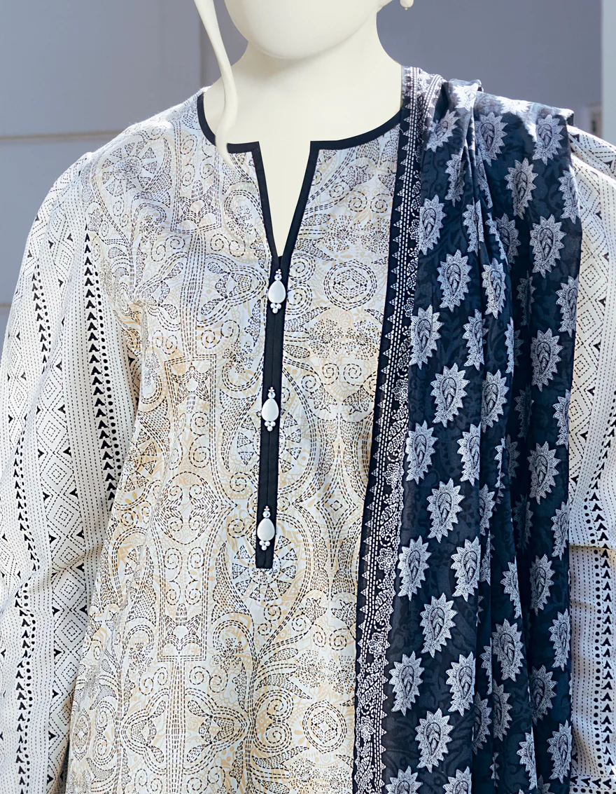 BLACK-BEIGE LAWN 3PC UNSTITCHED | JLAWN-S-US-22-096 KASHMIRI KARI - Image 2