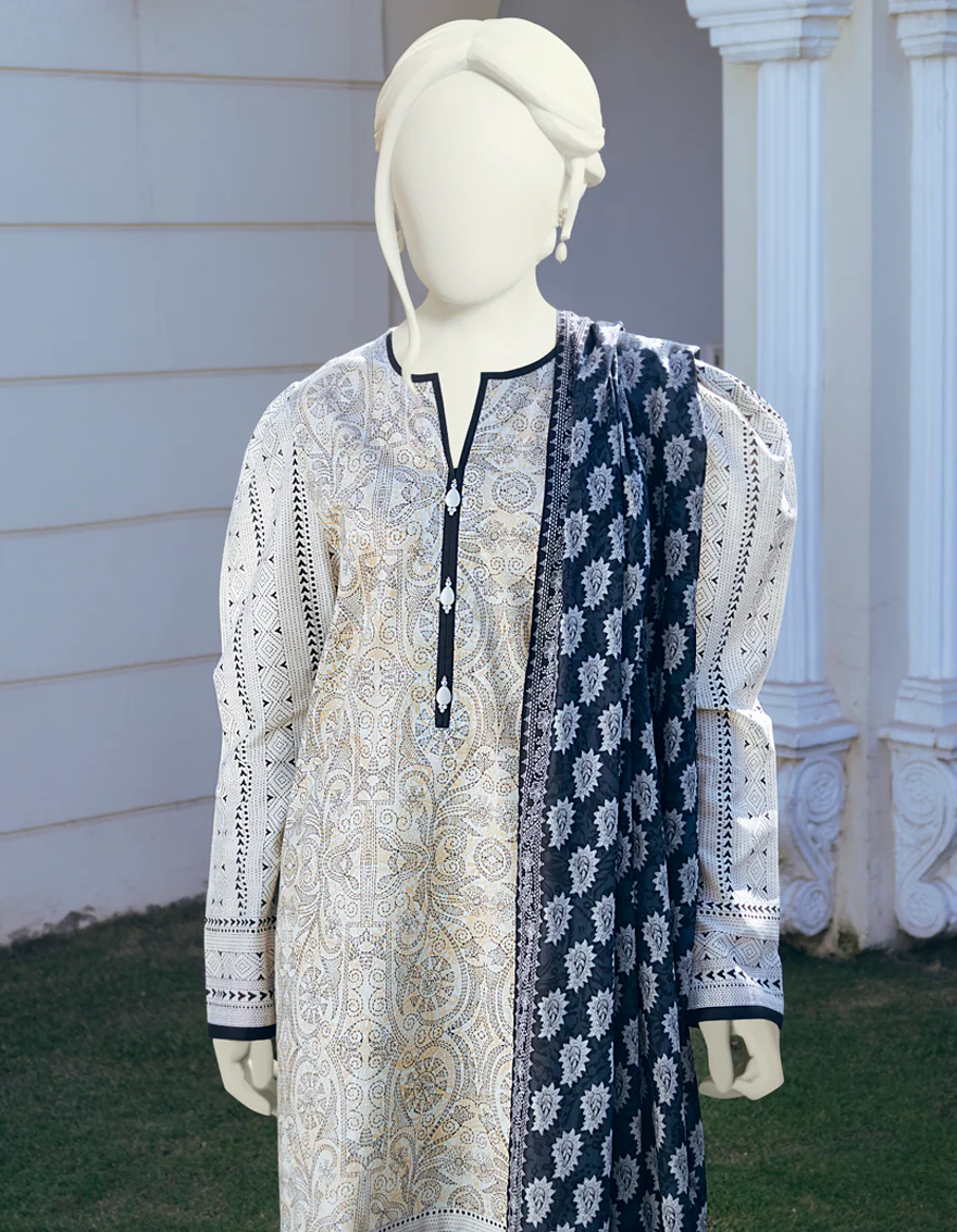 BLACK-BEIGE LAWN 3PC UNSTITCHED | JLAWN-S-US-22-096 KASHMIRI KARI - Image 4