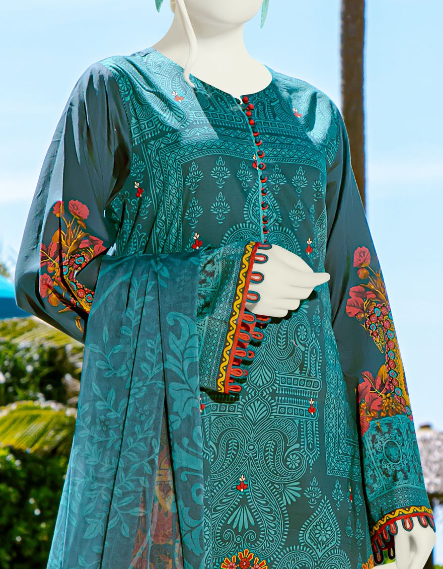 TEAL 3PC UNSTITCHED | JLAWN-S-US-22-113 PURE PAISLEY - Image 2