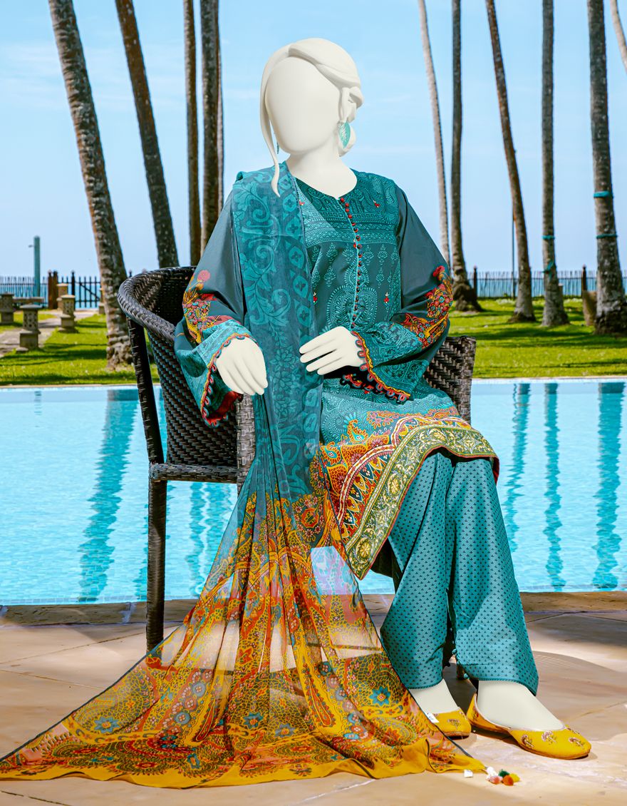 TEAL 3PC UNSTITCHED | JLAWN-S-US-22-113 PURE PAISLEY - Image 3