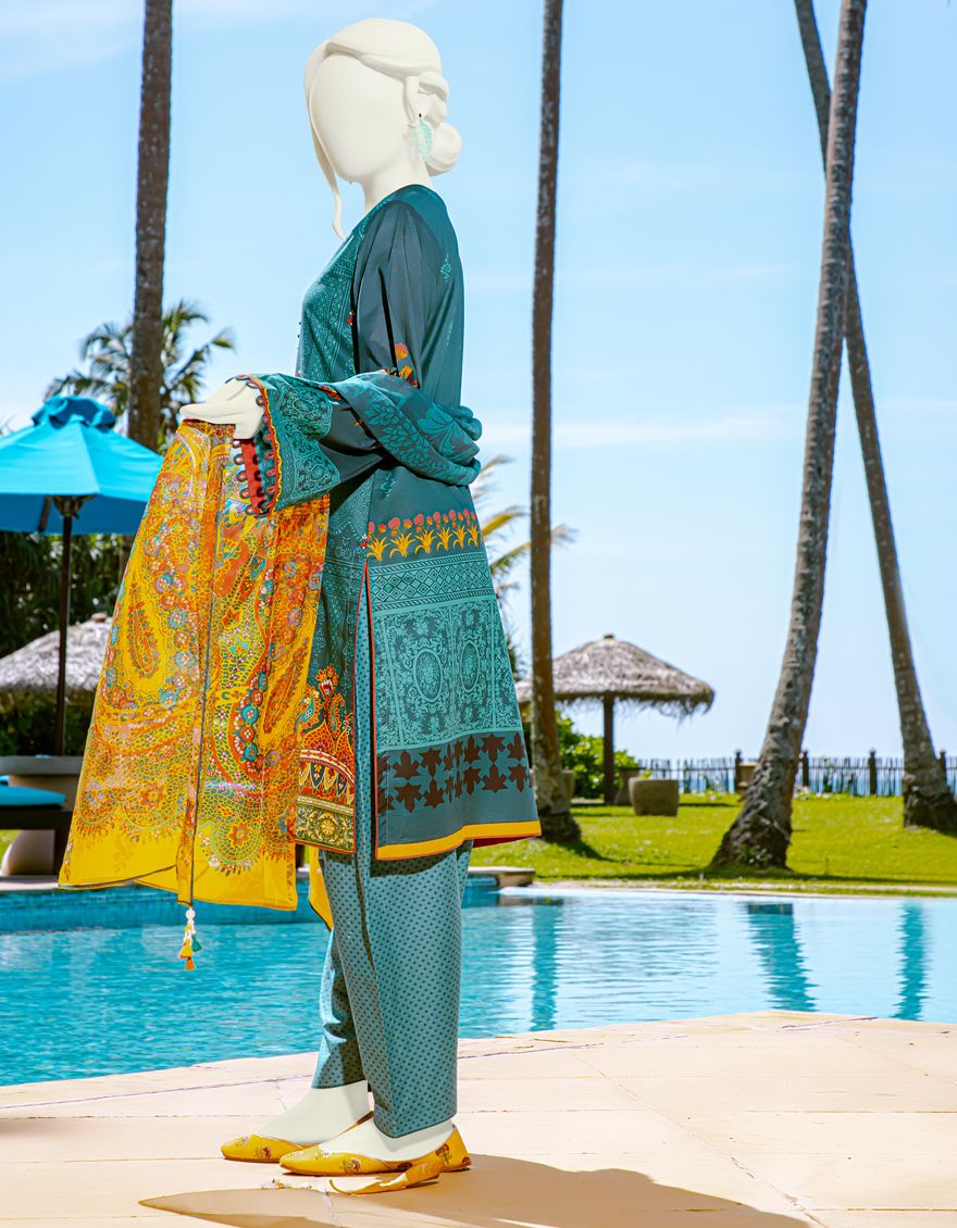 TEAL 3PC UNSTITCHED | JLAWN-S-US-22-113 PURE PAISLEY - Image 4
