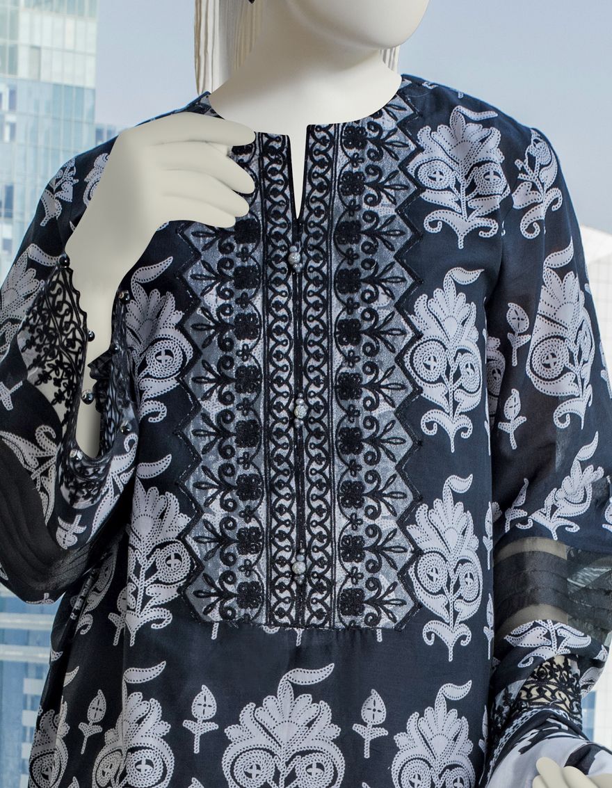 BLACK-WHITE LAWN 3PC UNSTITCHED | JLAWN-S-US-22-130 AISE - Image 2
