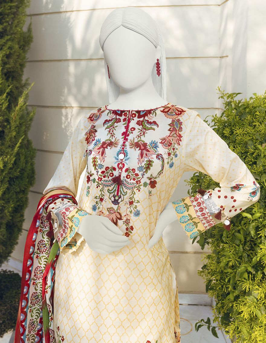CREAM LAWN 3PC UNSTITCHED | JLAWN-S-US-22-133 ROSEATE (22-1032) - Image 2
