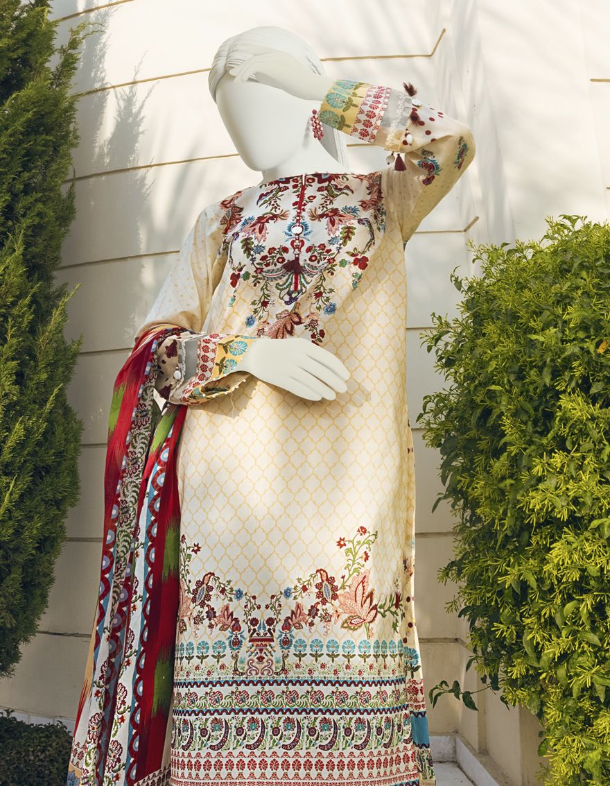 CREAM LAWN 3PC UNSTITCHED | JLAWN-S-US-22-133 ROSEATE (22-1032) - Image 3