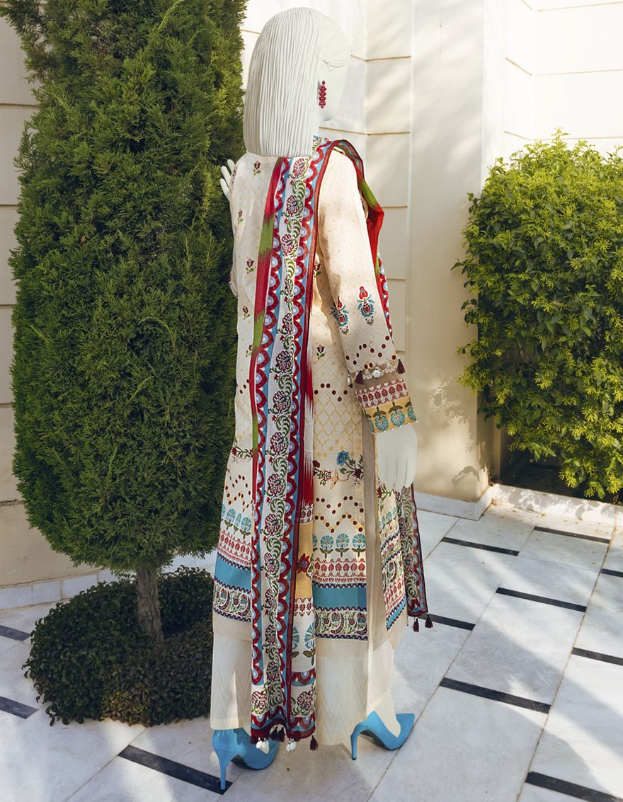 CREAM LAWN 3PC UNSTITCHED | JLAWN-S-US-22-133 ROSEATE (22-1032) - Image 4