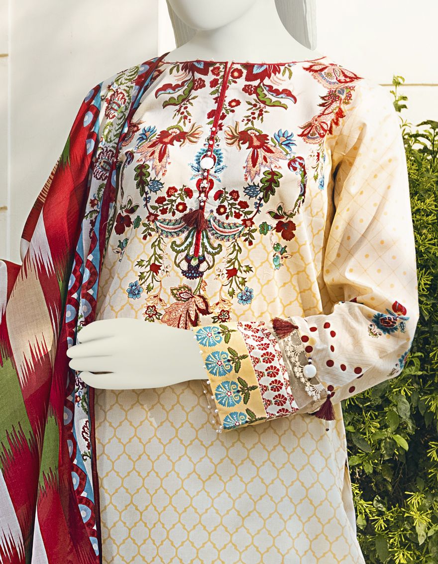 CREAM LAWN 3PC UNSTITCHED | JLAWN-S-US-22-133 ROSEATE (22-1032) - Image 5