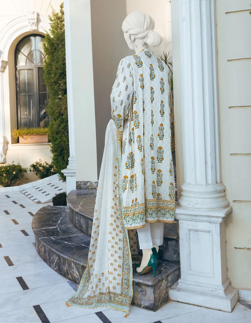 BEIGE-GREEN LAWN 3PC UNSTITCHED | JLAWN-S-US-22-144 SPRING LAND - Image 2