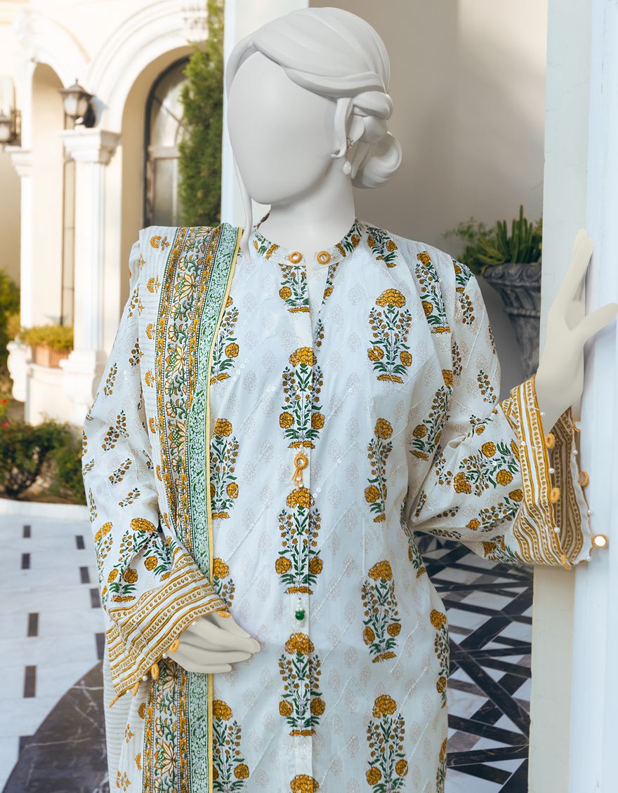 BEIGE-GREEN LAWN 3PC UNSTITCHED | JLAWN-S-US-22-144 SPRING LAND - Image 3
