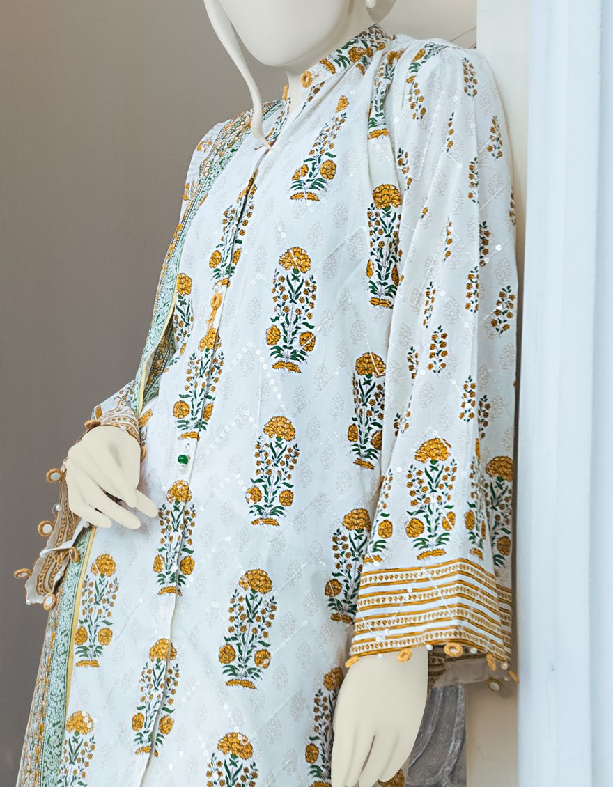 BEIGE-GREEN LAWN 3PC UNSTITCHED | JLAWN-S-US-22-144 SPRING LAND - Image 4