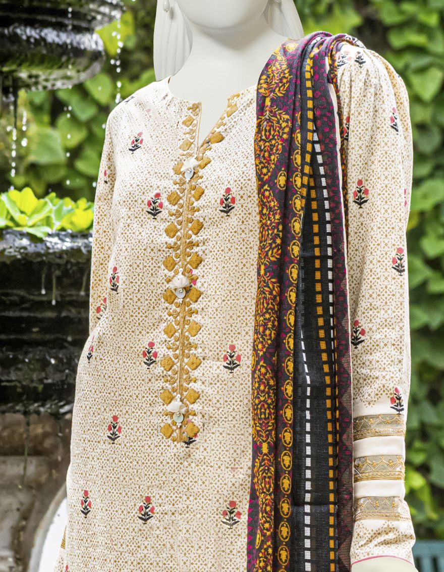 BEIGE 3PC UNSTITCHED | JLAWN-S-US-22-146 BLISS - Image 2