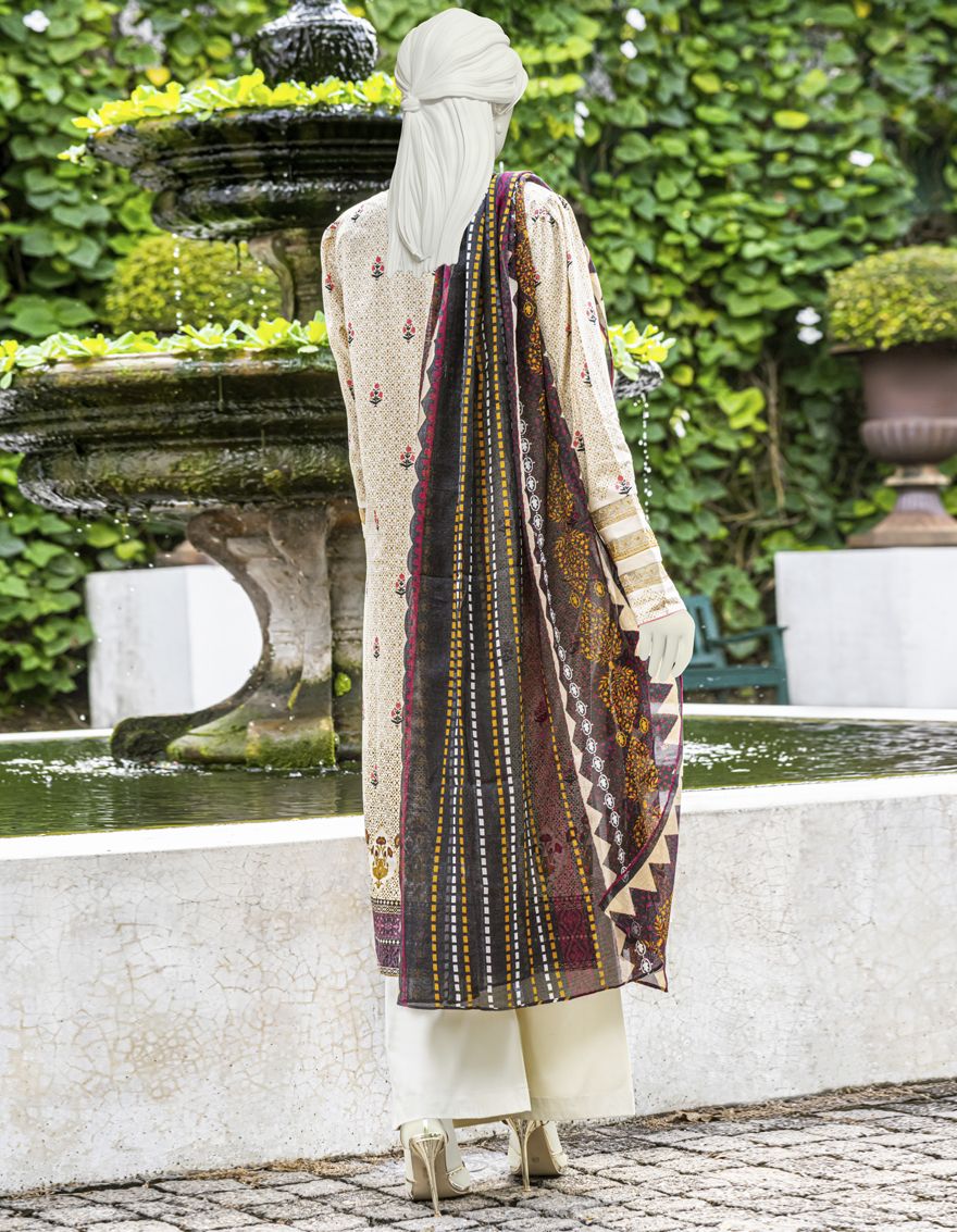 BEIGE 3PC UNSTITCHED | JLAWN-S-US-22-146 BLISS - Image 3