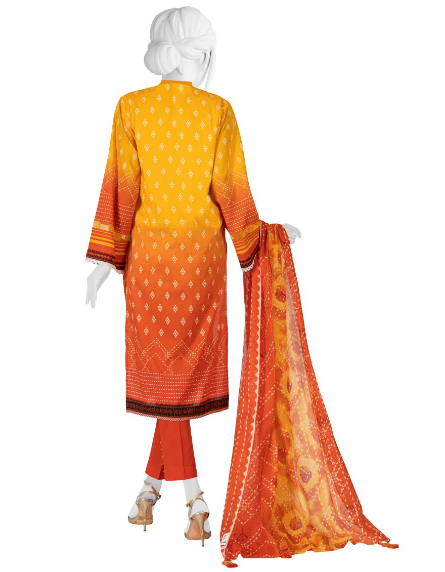 ORANGE-YELLOW 3PC UNSTITCHED | JLAWN-S-US-22-147 CHUNRI - Image 2