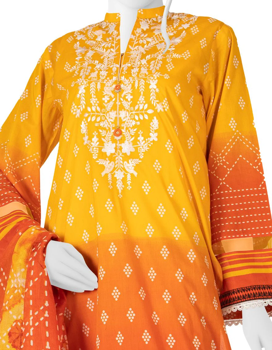 ORANGE-YELLOW 3PC UNSTITCHED | JLAWN-S-US-22-147 CHUNRI - Image 3